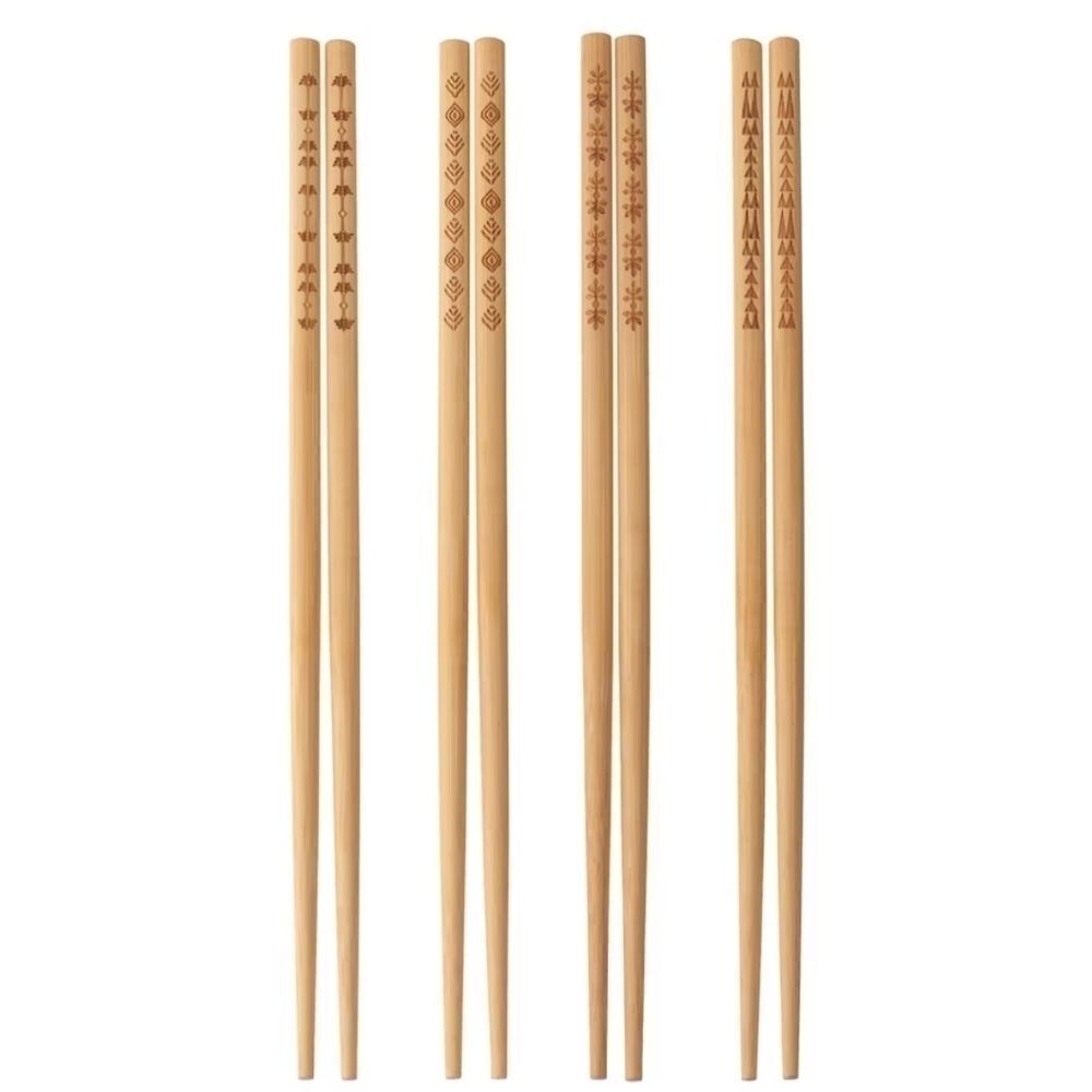 Ikea Trebent 4 Pairs of Wooden Pattern Chopsticks NWT